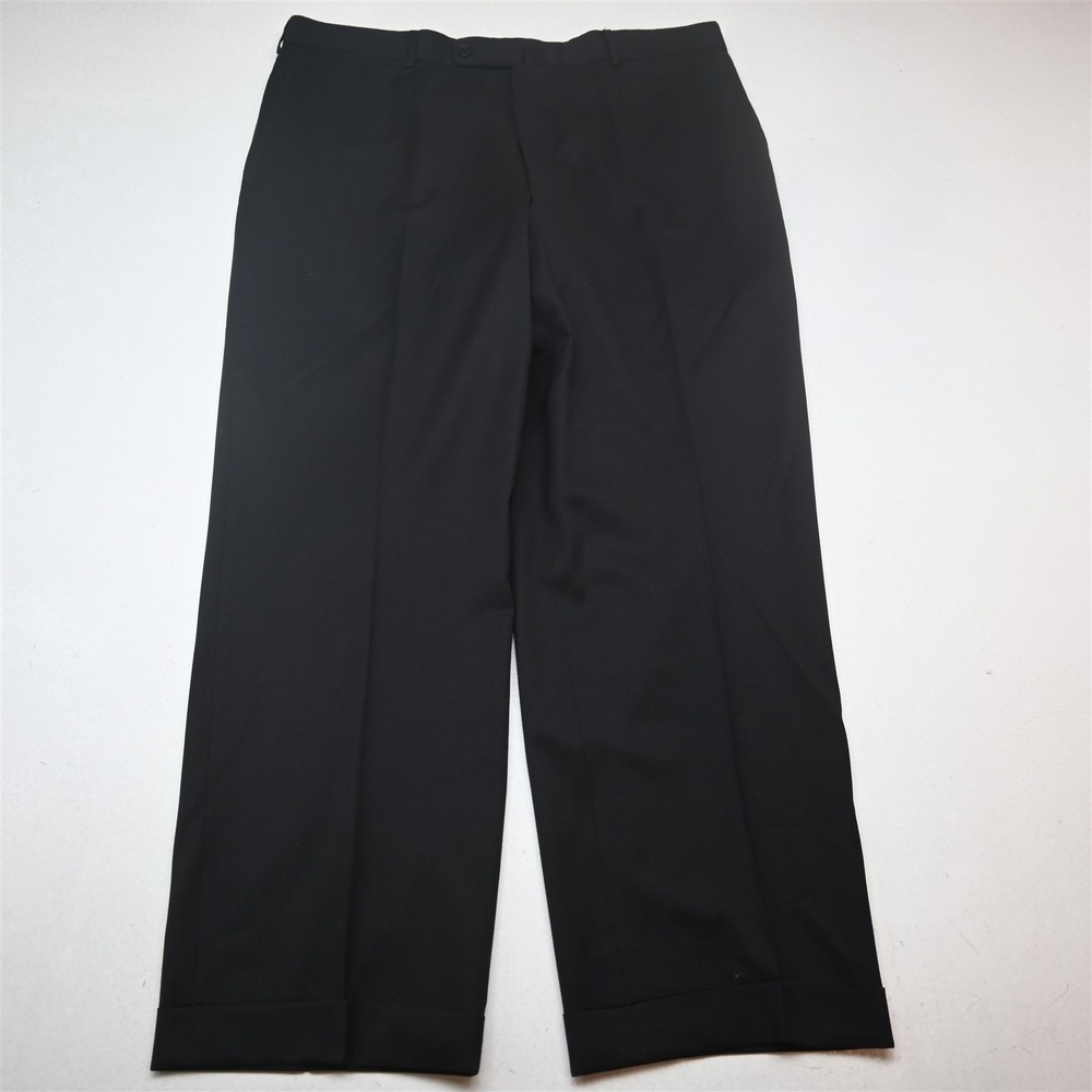 Bespoke 36x30 Black Superfine Wool Pleated Cuffed Classic Dress Mens Pants